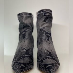 Catherine Malandrino Black and Gray Snake Print Ankle Boots